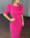Elegant Party Dresses Women 2024 Summer Casual V-Neck short Sleeve Cinched Waist Rose Decoration Slit Satin French Long Dress