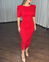 Elegant Party Dresses Women 2024 Summer Casual V-Neck short Sleeve Cinched Waist Rose Decoration Slit Satin French Long Dress