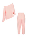 Women's plus Size Slant Shoulder Top And Skinny Pants Set Spring Summer 2025 Comfortable Versatile Home Office Outfit