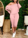 Women's plus Size Slant Shoulder Top And Skinny Pants Set Spring Summer 2025 Comfortable Versatile Home Office Outfit