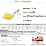 Summer New Sexy Feather Woman Sandals Transparent Perspex High Heels Fur Stiletto Peep Toe Mules Lady Slides Shoes Rose