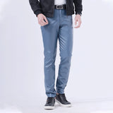 Men Leather Pants Skinny Fit Elasti Fashion PU Leather Trousers Motorcycle Pants Wet Look Stretch Faux Leather Streetwear