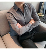 Plus Size S-7XL High Quality Men Dress Shirt 2024 Autumn Long Sleeve Solid Business Slim Shirts Homme Dress Social Casual Shirt