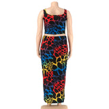 Plus Size Skirts Sets Women Wholesale Print Bodycon Fashion Square Collar Tops Maxi Skirt Casual New Two Piece Suit Dropshipping