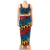Plus Size Skirts Sets Women Wholesale Print Bodycon Fashion Square Collar Tops Maxi Skirt Casual New Two Piece Suit Dropshipping