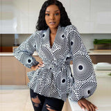 African Clothes for Women Summer African Women V-neck Polyester Printing Long Sleeve T-shirt Women Top African Clothing