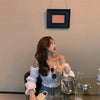 Women Top Sexy Blouse Off Shoulder Top Long Sleeve Solid Color White Shirt Puff Sleeve Ruffle Tunic Crop Top Summer Tube Top