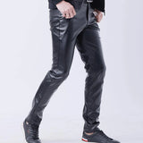 Men Leather Pants Skinny Fit Elasti Fashion PU Leather Trousers Motorcycle Pants Wet Look Stretch Faux Leather Streetwear