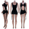 Sexy Two Piece Set Swimwear Women Dress Sets 2021 Bodysuit Top Drawstring Ruched Mini Skirt Set Beach Holiday Party Club Outfits