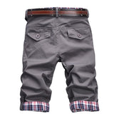 Plus Size Men Casual Shorts Pants Summer Plaid Patchwork Pockets Buttons Fifth Pants Loose Beach Shorts