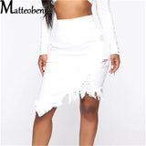 2021 Summer Sexy Ripped Denim Skirt Women Fashion Hollow Out Casual Hole Tassel Mini Skirt Irregular Basic Pocket Jeans Skirt