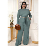 Plus Size Women's Clothing Two Piece Set Pure Color Matching Sets Long Sleeve Fall Clothes Casual Outfits Wholesale Dropshipping