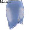 2021 Summer Sexy Ripped Denim Skirt Women Fashion Hollow Out Casual Hole Tassel Mini Skirt Irregular Basic Pocket Jeans Skirt