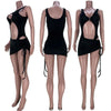 Sexy Two Piece Set Swimwear Women Dress Sets 2021 Bodysuit Top Drawstring Ruched Mini Skirt Set Beach Holiday Party Club Outfits