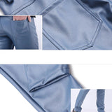 Men Leather Pants Skinny Fit Elasti Fashion PU Leather Trousers Motorcycle Pants Wet Look Stretch Faux Leather Streetwear