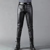 Men Leather Pants Skinny Fit Elasti Fashion PU Leather Trousers Motorcycle Pants Wet Look Stretch Faux Leather Streetwear