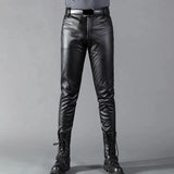 Men Leather Pants Skinny Fit Elasti Fashion PU Leather Trousers Motorcycle Pants Wet Look Stretch Faux Leather Streetwear