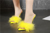 Summer New Sexy Feather Woman Sandals Transparent Perspex High Heels Fur Stiletto Peep Toe Mules Lady Slides Shoes Rose