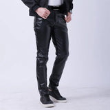 Men Leather Pants Skinny Fit Elasti Fashion PU Leather Trousers Motorcycle Pants Wet Look Stretch Faux Leather Streetwear