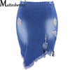 2021 Summer Sexy Ripped Denim Skirt Women Fashion Hollow Out Casual Hole Tassel Mini Skirt Irregular Basic Pocket Jeans Skirt