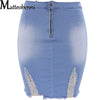2021 Summer Sexy Ripped Denim Skirt Women Fashion Hollow Out Casual Hole Tassel Mini Skirt Irregular Basic Pocket Jeans Skirt
