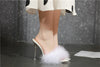 Summer New Sexy Feather Woman Sandals Transparent Perspex High Heels Fur Stiletto Peep Toe Mules Lady Slides Shoes Rose