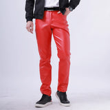 Men Leather Pants Skinny Fit Elasti Fashion PU Leather Trousers Motorcycle Pants Wet Look Stretch Faux Leather Streetwear