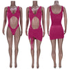 Sexy Two Piece Set Swimwear Women Dress Sets 2021 Bodysuit Top Drawstring Ruched Mini Skirt Set Beach Holiday Party Club Outfits