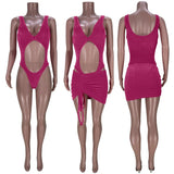 Sexy Two Piece Set Swimwear Women Dress Sets 2021 Bodysuit Top Drawstring Ruched Mini Skirt Set Beach Holiday Party Club Outfits