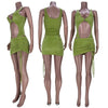 Sexy Two Piece Set Swimwear Women Dress Sets 2021 Bodysuit Top Drawstring Ruched Mini Skirt Set Beach Holiday Party Club Outfits