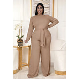 Plus Size Women's Clothing Two Piece Set Pure Color Matching Sets Long Sleeve Fall Clothes Casual Outfits Wholesale Dropshipping