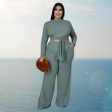 Plus Size Women's Clothing Two Piece Set Pure Color Matching Sets Long Sleeve Fall Clothes Casual Outfits Wholesale Dropshipping