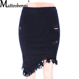 2021 Summer Sexy Ripped Denim Skirt Women Fashion Hollow Out Casual Hole Tassel Mini Skirt Irregular Basic Pocket Jeans Skirt
