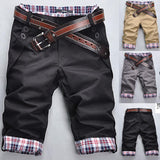 Plus Size Men Casual Shorts Pants Summer Plaid Patchwork Pockets Buttons Fifth Pants Loose Beach Shorts