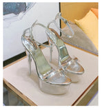 Crystal Sandals Women 2023 Summer New High-heeled Women's Shoes Sexy Model Show Stiletto Pole Dancer Slippers Black Silver White