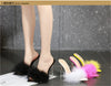 Summer New Sexy Feather Woman Sandals Transparent Perspex High Heels Fur Stiletto Peep Toe Mules Lady Slides Shoes Rose