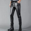 Men Leather Pants Skinny Fit Elasti Fashion PU Leather Trousers Motorcycle Pants Wet Look Stretch Faux Leather Streetwear