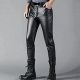 Men Leather Pants Skinny Fit Elasti Fashion PU Leather Trousers Motorcycle Pants Wet Look Stretch Faux Leather Streetwear