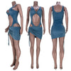 Sexy Two Piece Set Swimwear Women Dress Sets 2021 Bodysuit Top Drawstring Ruched Mini Skirt Set Beach Holiday Party Club Outfits