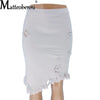2021 Summer Sexy Ripped Denim Skirt Women Fashion Hollow Out Casual Hole Tassel Mini Skirt Irregular Basic Pocket Jeans Skirt