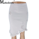 2021 Summer Sexy Ripped Denim Skirt Women Fashion Hollow Out Casual Hole Tassel Mini Skirt Irregular Basic Pocket Jeans Skirt