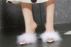 Summer New Sexy Feather Woman Sandals Transparent Perspex High Heels Fur Stiletto Peep Toe Mules Lady Slides Shoes Rose