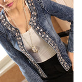 Elegant Diamonds Denim Jackets Women Vintage Jeans Jacket Ladies Spring Autumn outerwear Slim Casual Denim Coats