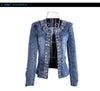 Elegant Diamonds Denim Jackets Women Vintage Jeans Jacket Ladies Spring Autumn outerwear Slim Casual Denim Coats