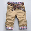 Plus Size Men Casual Shorts Pants Summer Plaid Patchwork Pockets Buttons Fifth Pants Loose Beach Shorts