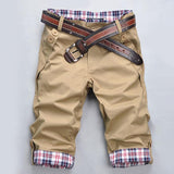 Plus Size Men Casual Shorts Pants Summer Plaid Patchwork Pockets Buttons Fifth Pants Loose Beach Shorts