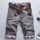 Plus Size Men Casual Shorts Pants Summer Plaid Patchwork Pockets Buttons Fifth Pants Loose Beach Shorts
