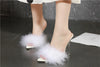 Summer New Sexy Feather Woman Sandals Transparent Perspex High Heels Fur Stiletto Peep Toe Mules Lady Slides Shoes Rose