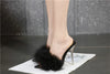 Summer New Sexy Feather Woman Sandals Transparent Perspex High Heels Fur Stiletto Peep Toe Mules Lady Slides Shoes Rose