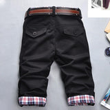 Plus Size Men Casual Shorts Pants Summer Plaid Patchwork Pockets Buttons Fifth Pants Loose Beach Shorts